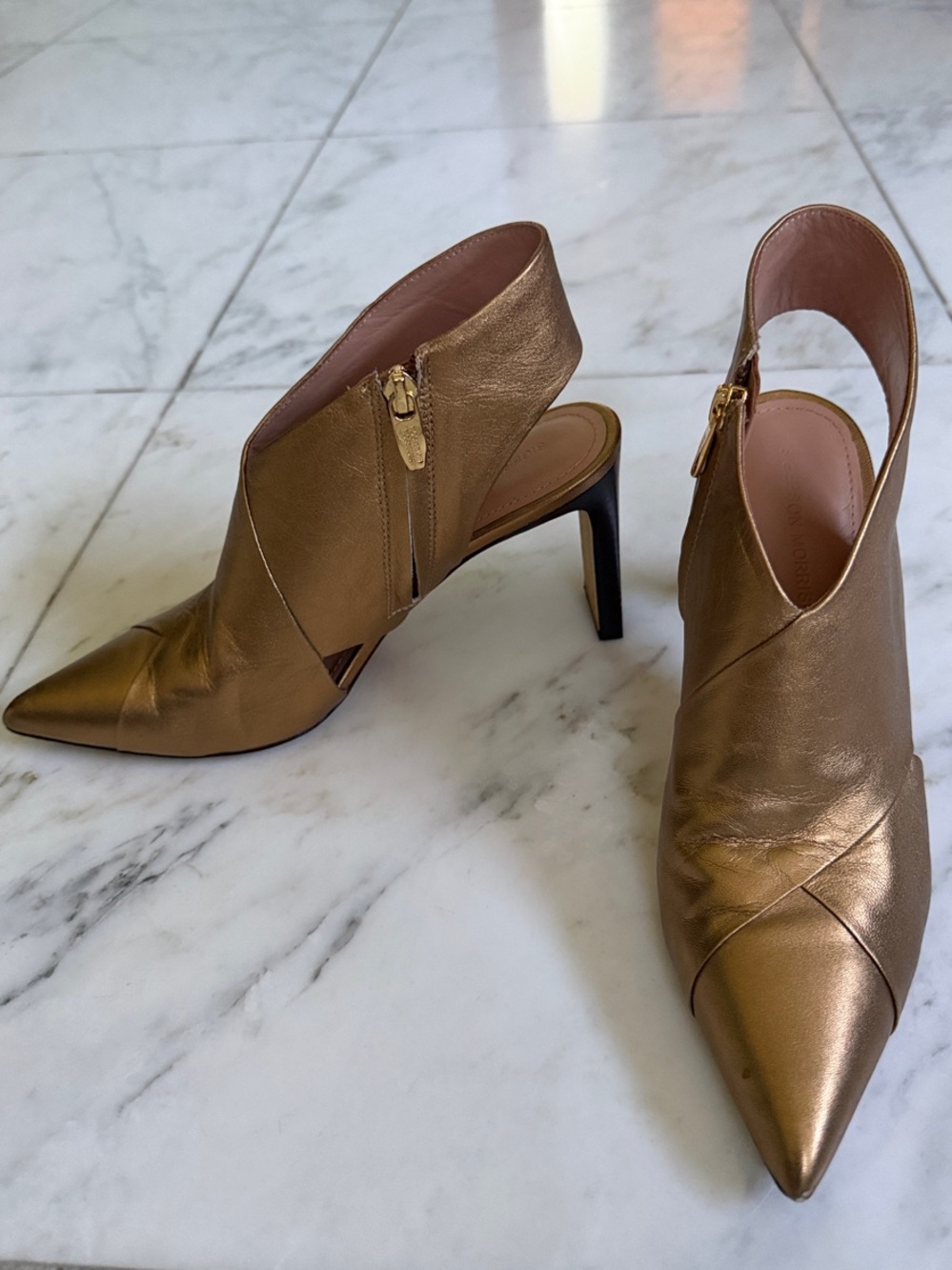 Sigerson Morrison Metallic Gold Pointed Slingback Heels